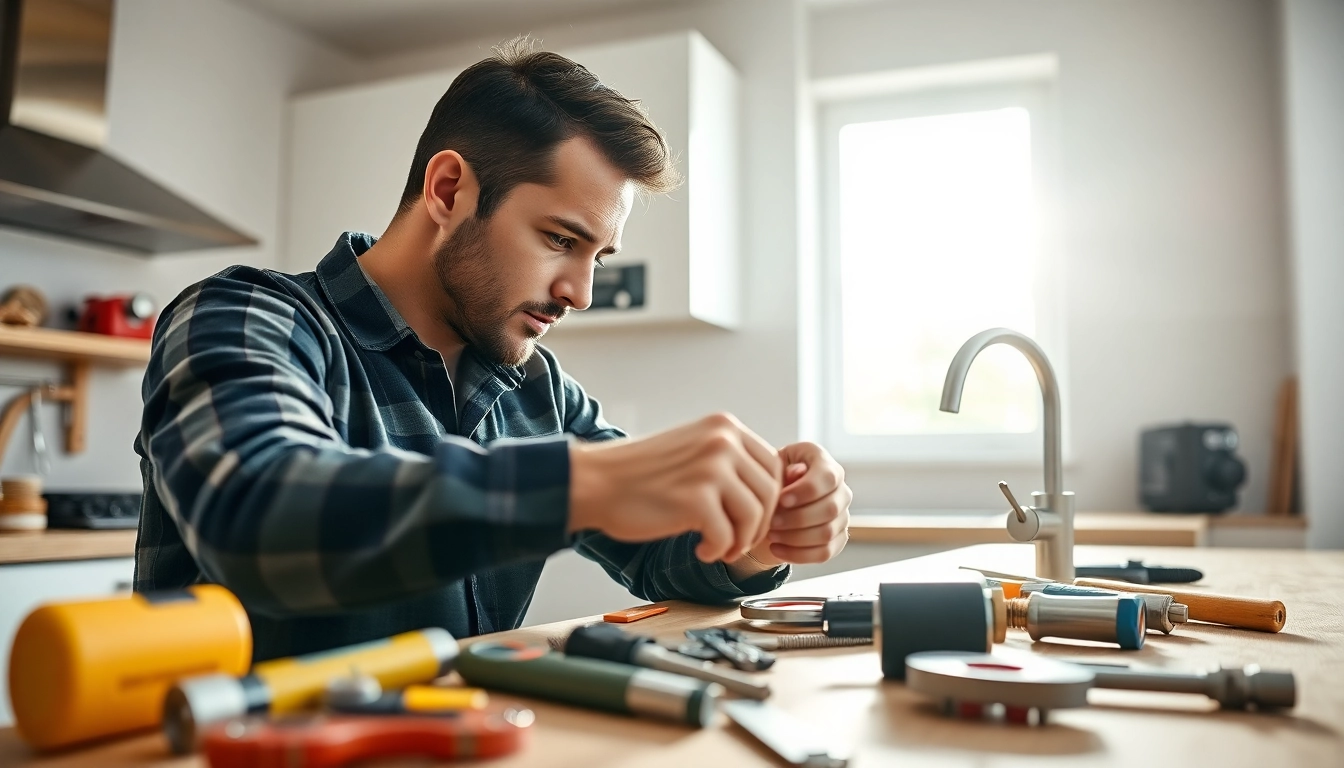 Skilled plumber knightdale fixing pipes in a kitchen with a bright and welcoming atmosphere.