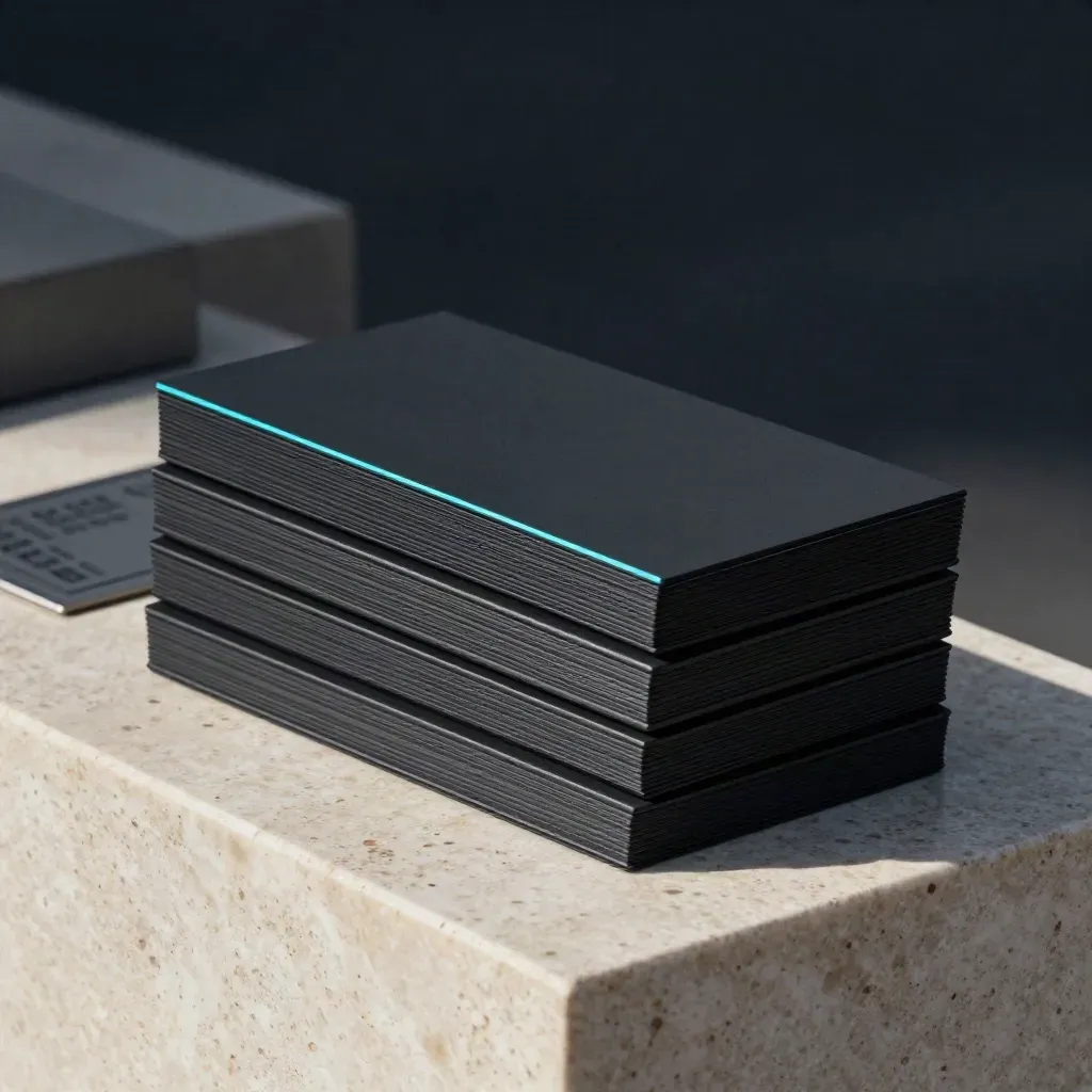 Three matte-black Bitcoin alert slabs lean on travertine with a cyan seam and soft haze.