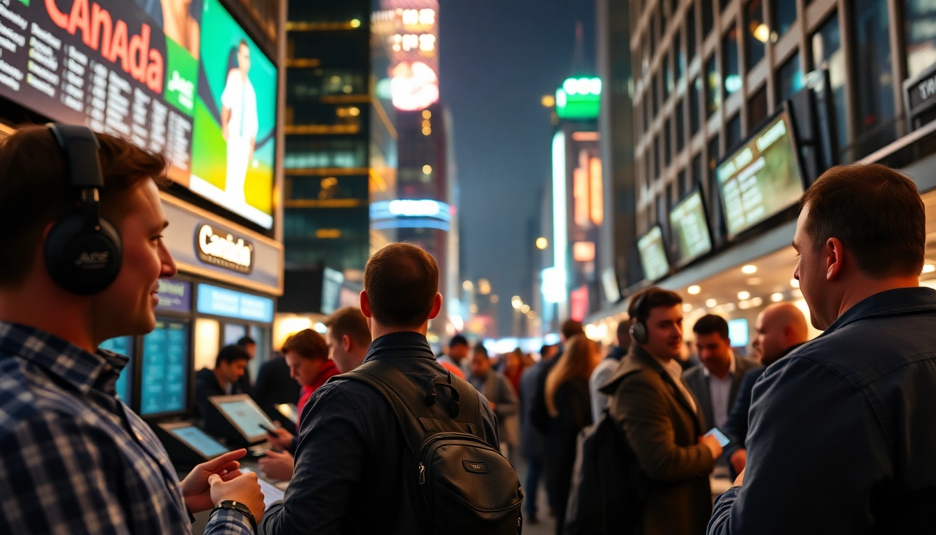 Engaging sports betting Canada scene with diverse individuals experiencing the thrill.