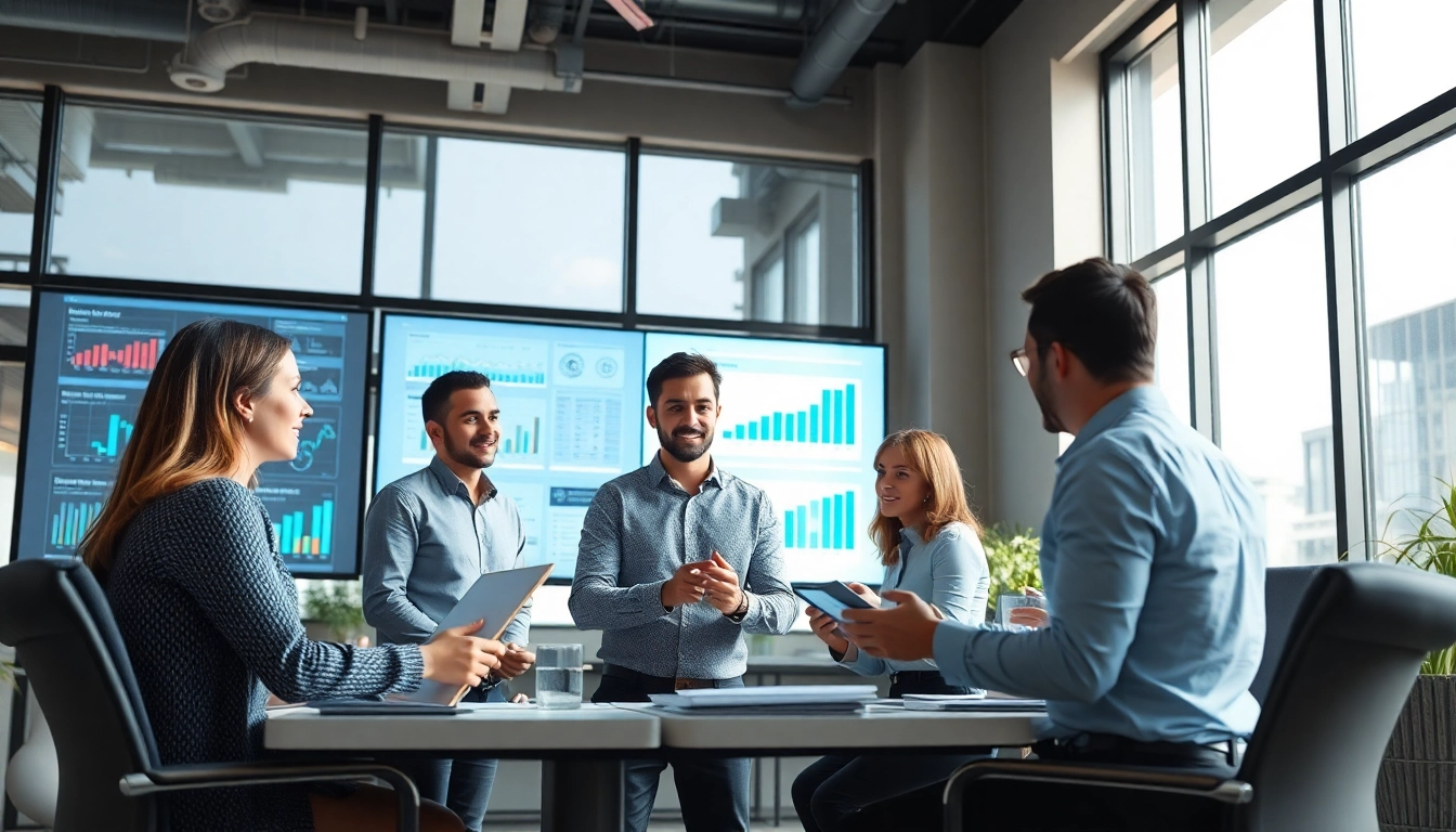 Conducting a Content Gap Analysis with a professional team in a modern office setting.