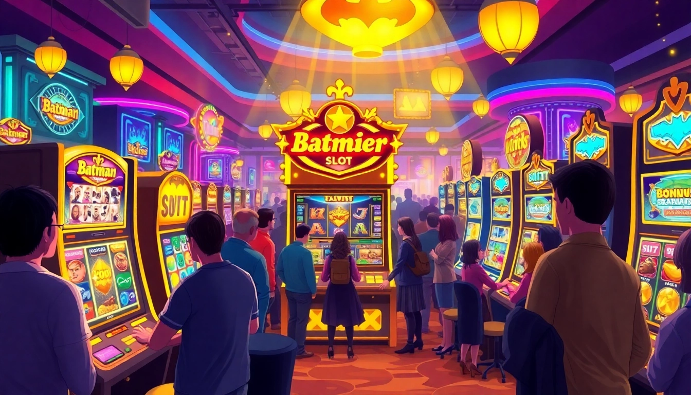 Permainan slot batman138 slot yang menarik dengan pemain yang bersemangat di kasino.