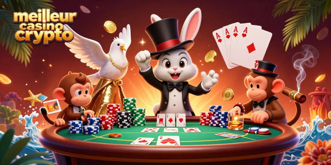 Jouer sur le meilleur casino crypto avec un mage magique, des jetons de poker et des pièces d'or scintillantes.