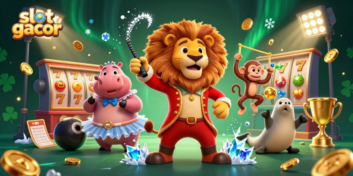 Catch big wins with mega jackpots at slot gacor in a vibrant casino scene filled with fun characters.