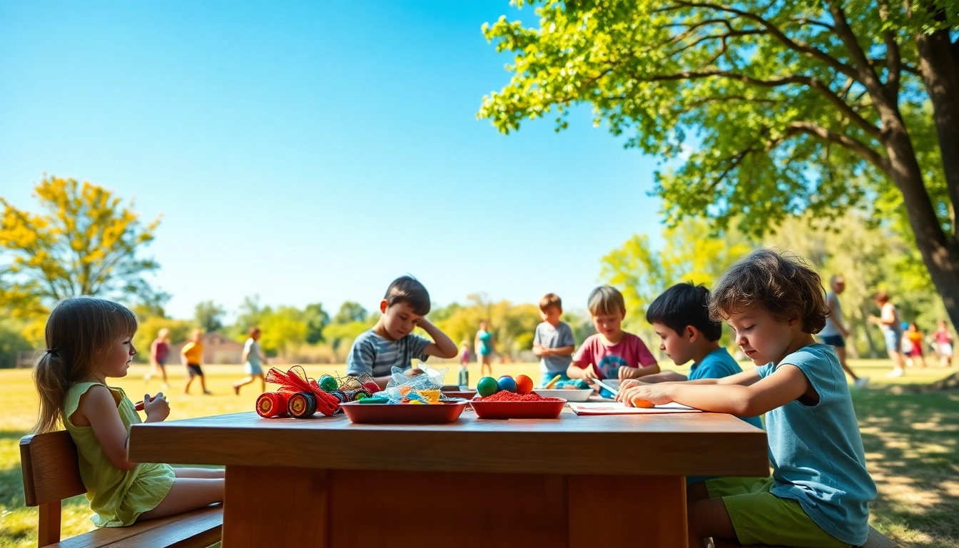 Children having fun at a coed summer camp, participating in activities surrounded by nature.