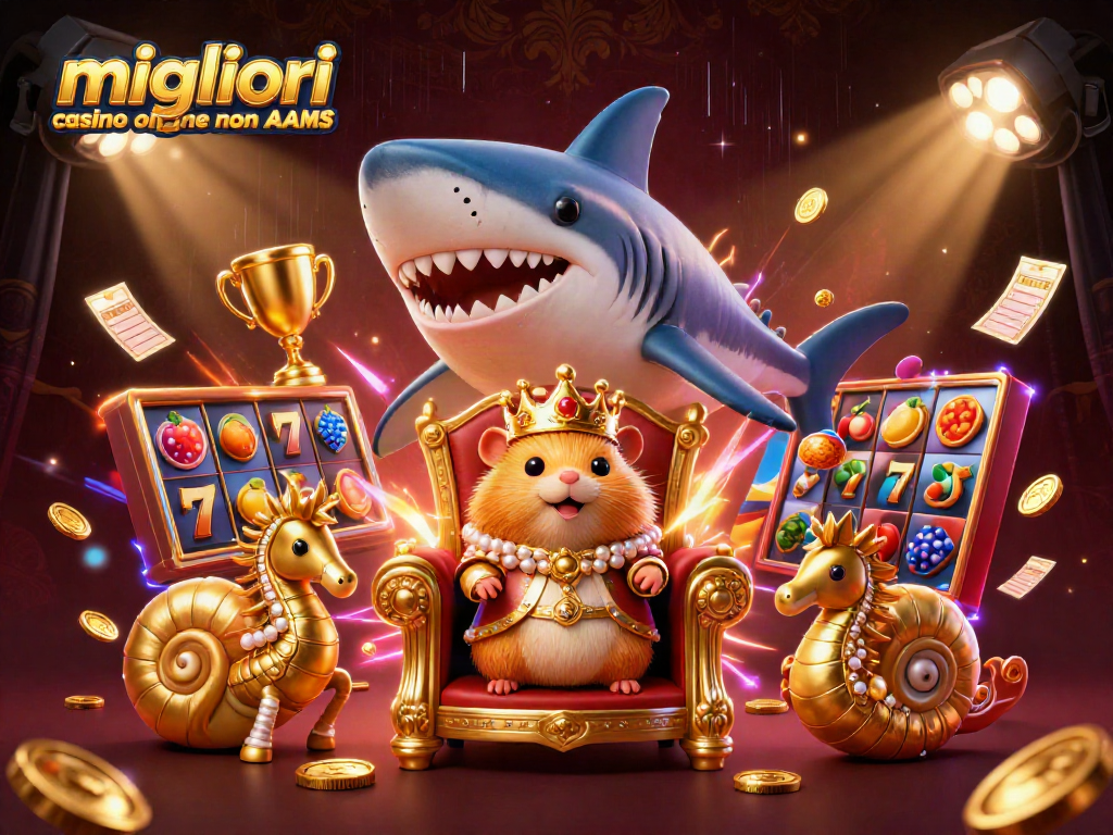 Immagine dei migliori casino online non AAMS con il mini re criceto d'oro e slot machine dinamiche.