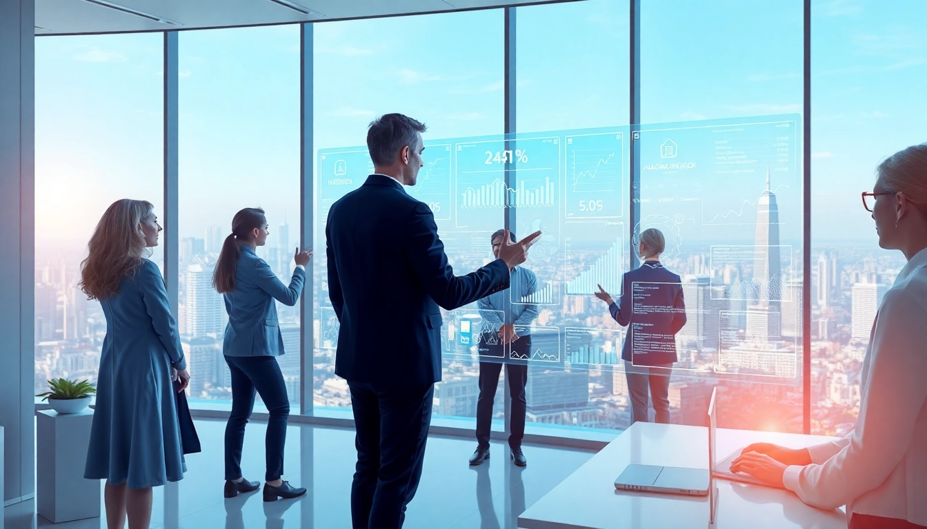 Engaging human interaction with cutting-edge Human Interface with AI technology in a modern workspace.