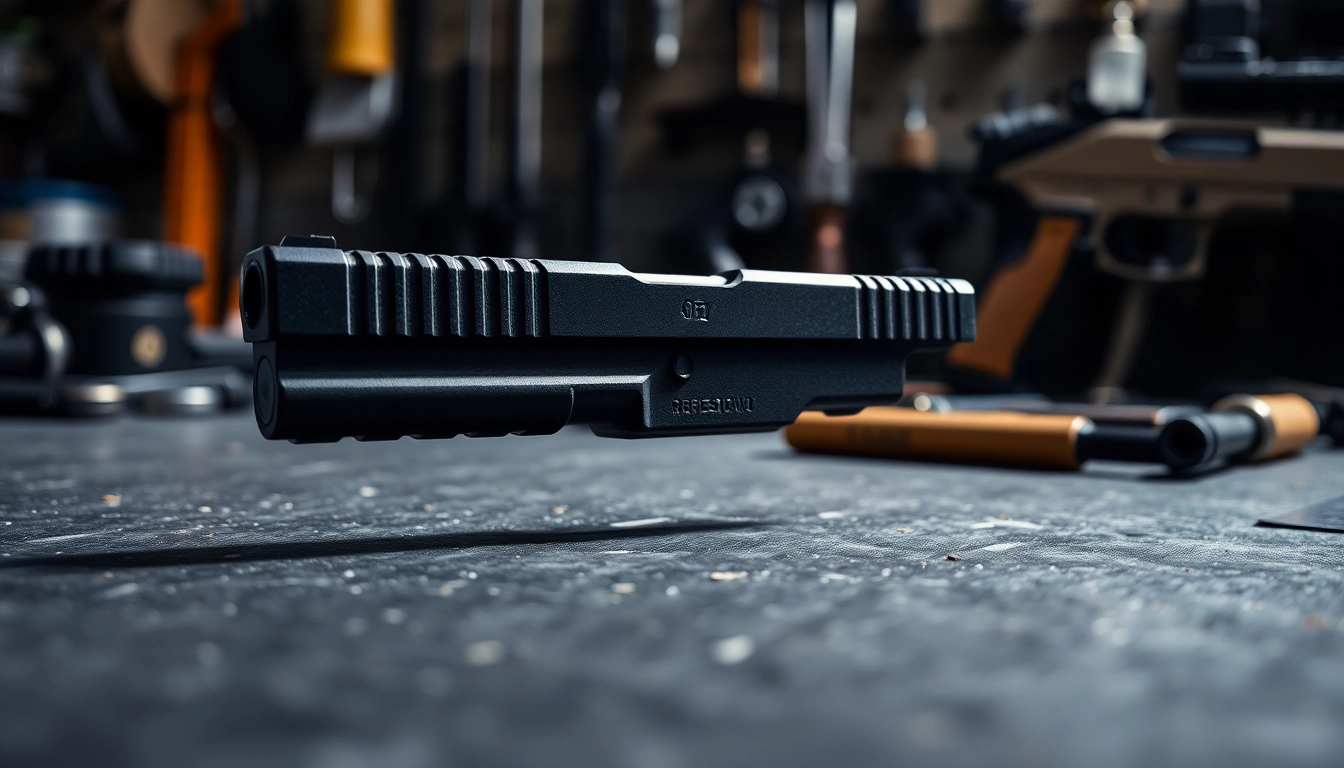 Shop the Glock 19 slide showcasing precision craftsmanship and design details.