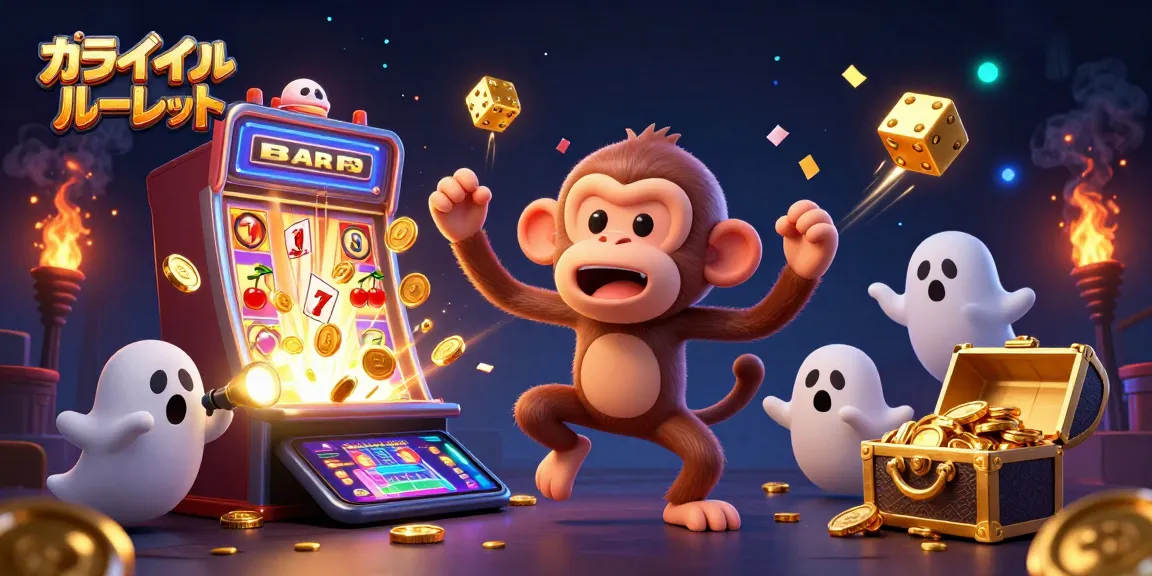 オンラインルーレットをテーマにした、賑やかなカジノでのジャックポットを演出するイラスト。