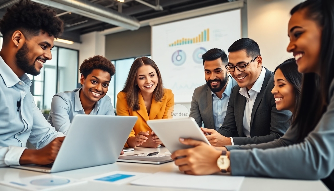 Dynamic team collaboration illustrating enterprise search solutions in a modern office environment.