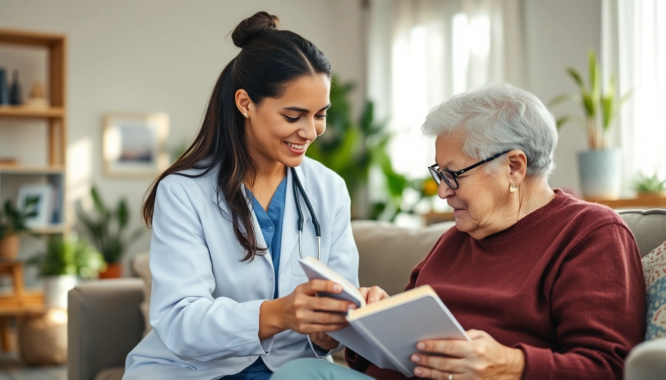 Supportive in home care austin tx with a caregiver assisting a senior in a cozy living room setting.