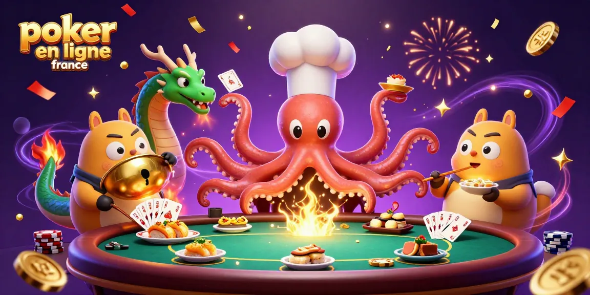 Vivez l'excitation du poker en ligne France avec nos personnages captivants autour d'une table, enrichie de jetons et de cartes.