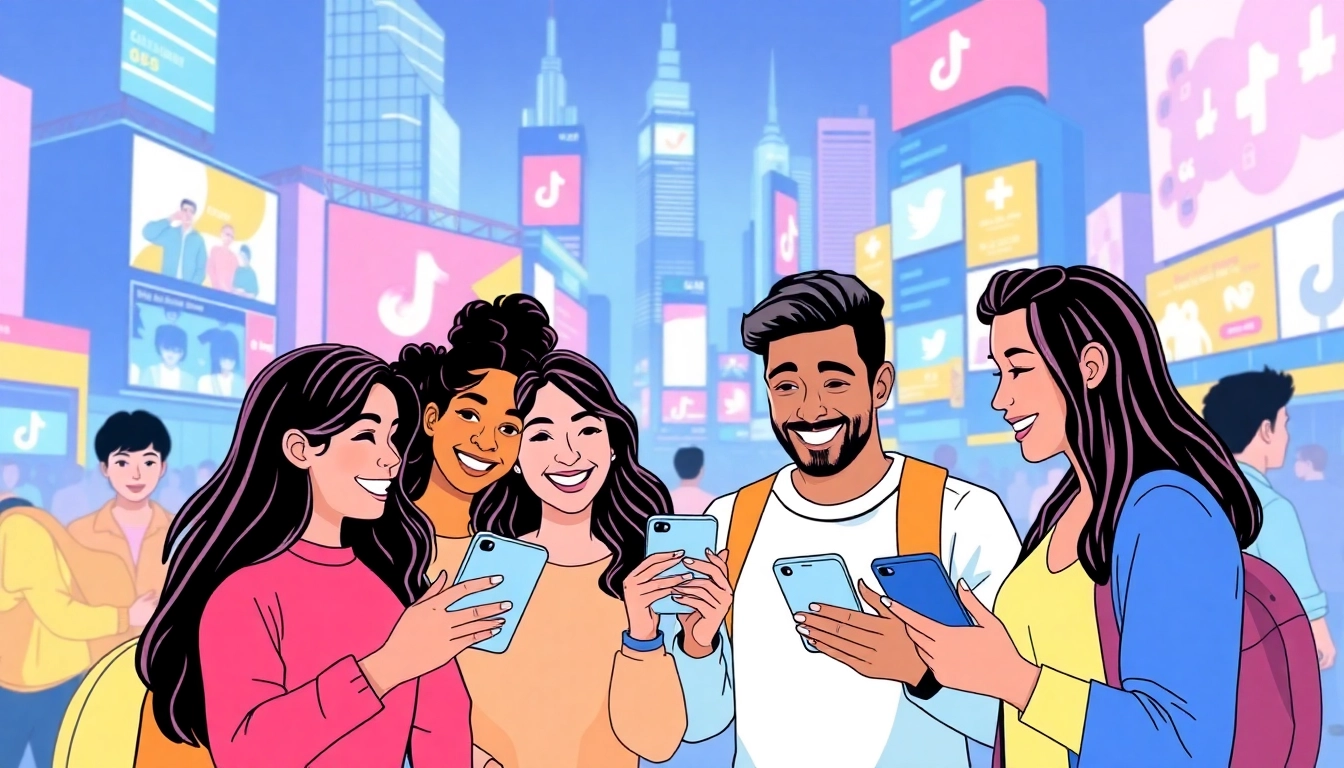 tiktok いいね 買うの方法を話し合う楽しそうな人々のイラスト