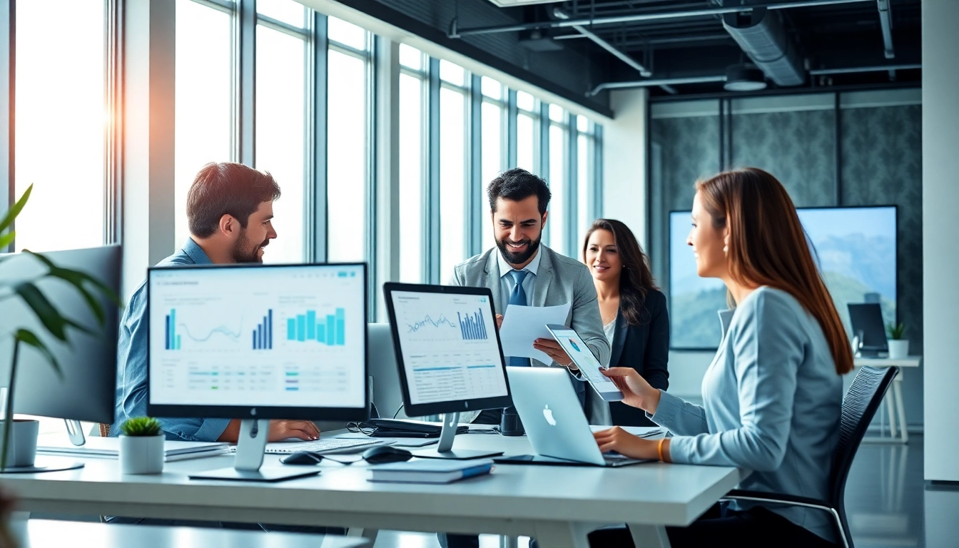 Streamlined team managing member management software in a vibrant workspace.
