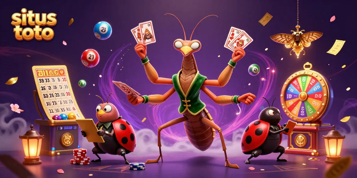 Play exciting situs toto activities with colorful lottery elements and dynamic casino characters.