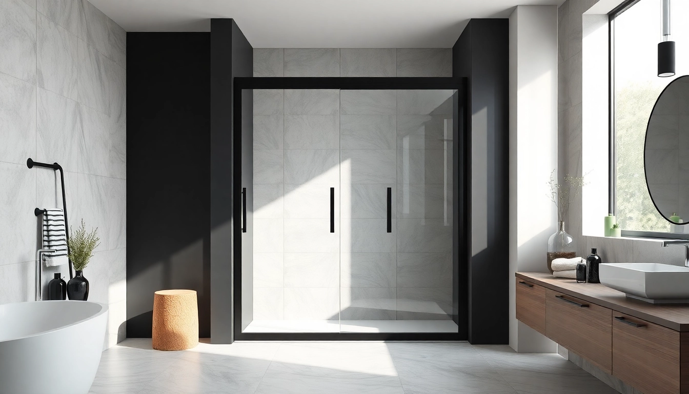 Enhance your bathroom with a stylish black shower sliding door featuring sleek glass and modern design.