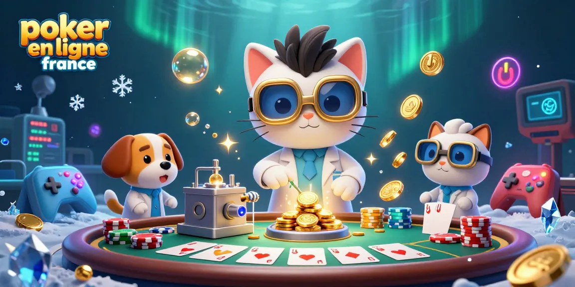 Jouer au poker en ligne France avec des amis autour d'une table virtuelle pleine de jetons.