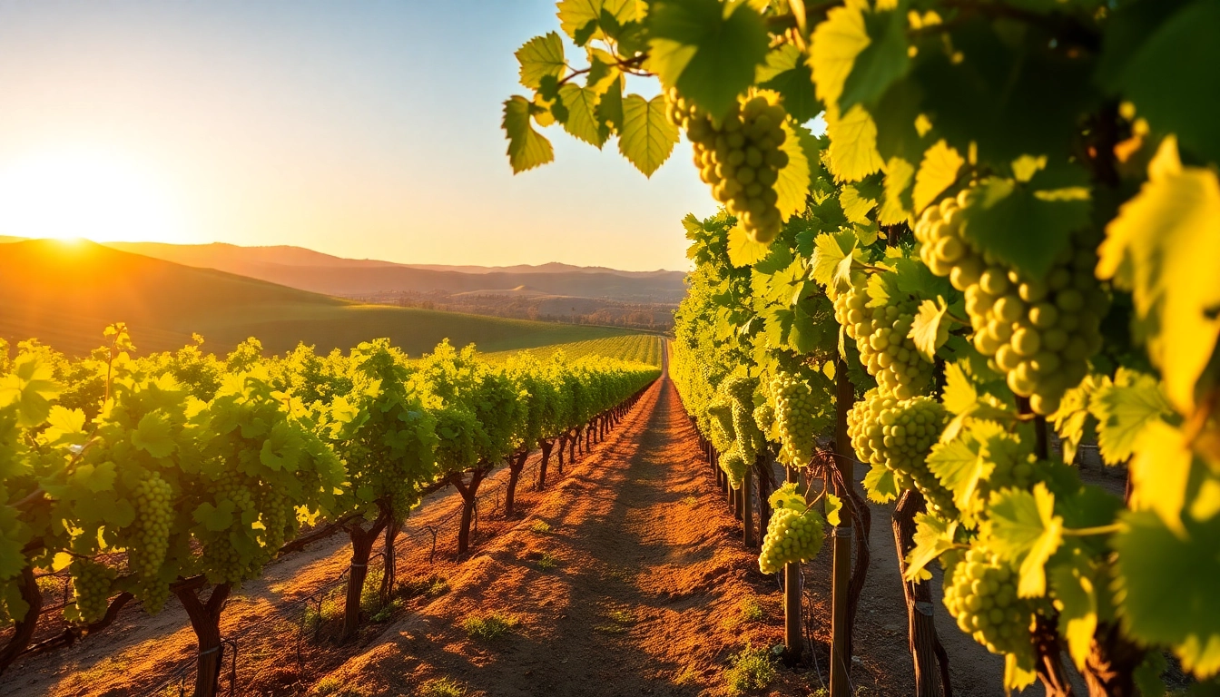 Experience the beauty of clarksburg wineries with lush vineyards under a vibrant sunset.