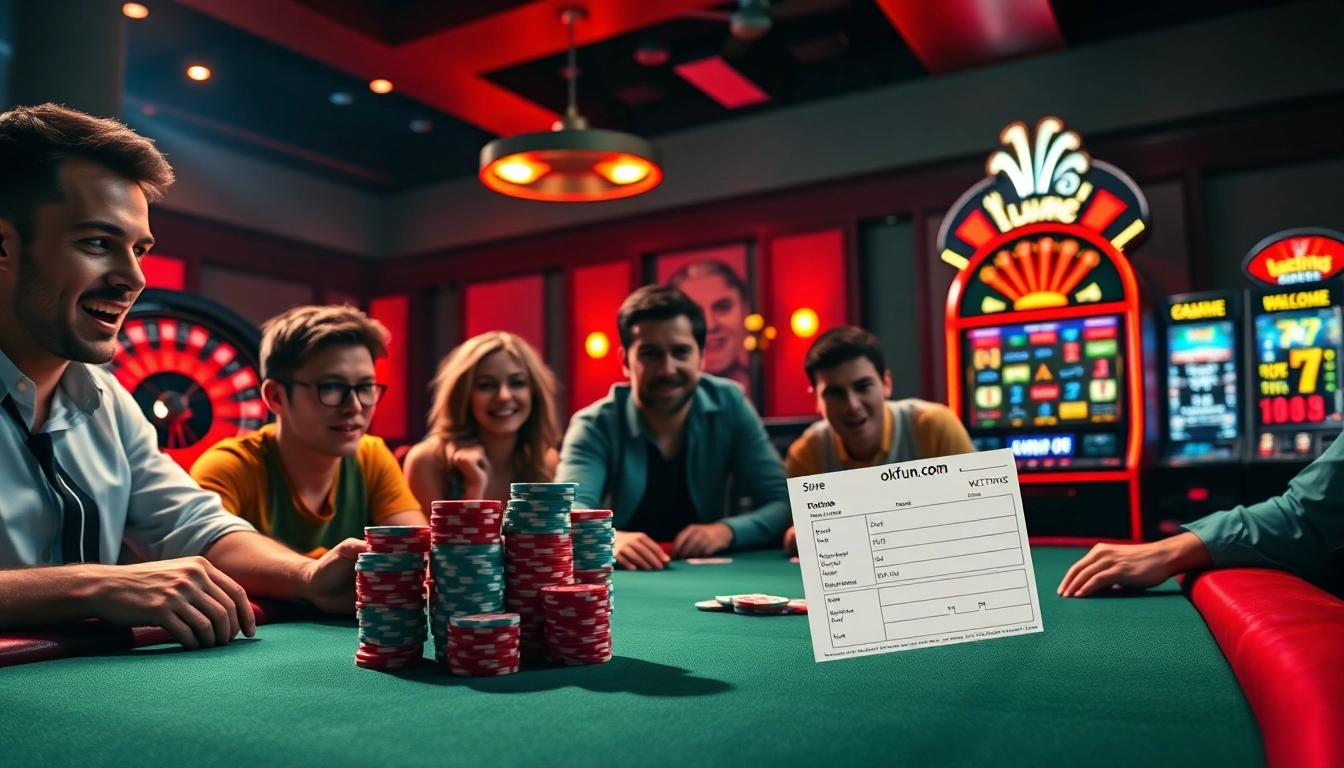 Experience the thrill at 'okfun com' with players enjoying an immersive poker night.