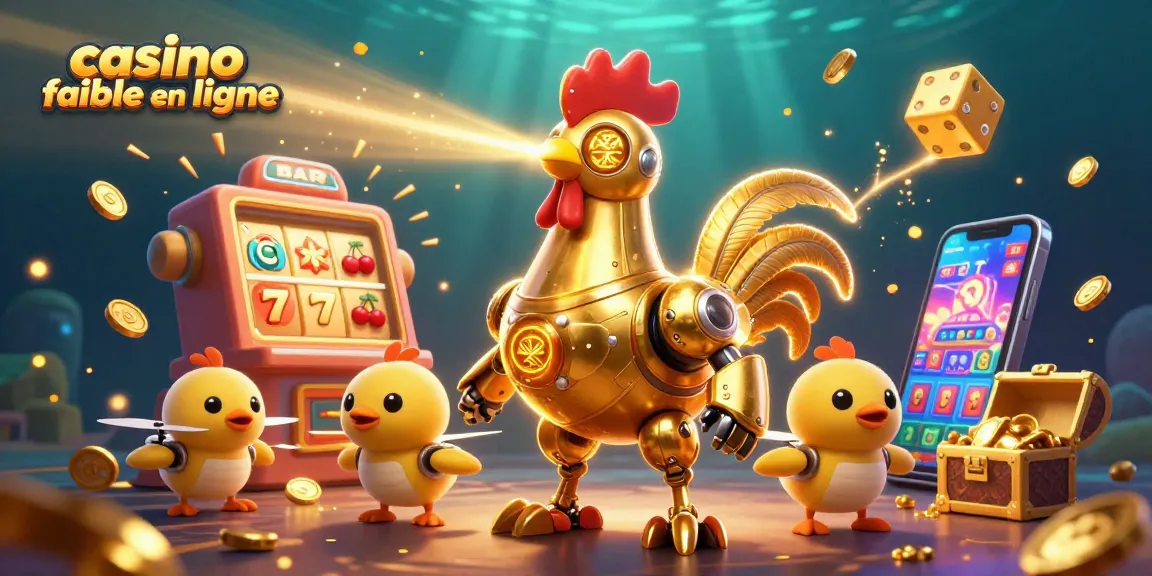 Jouez dans un casino fiable en ligne avec un robot intelligent illuminé entouré de jeux de casino colorés.