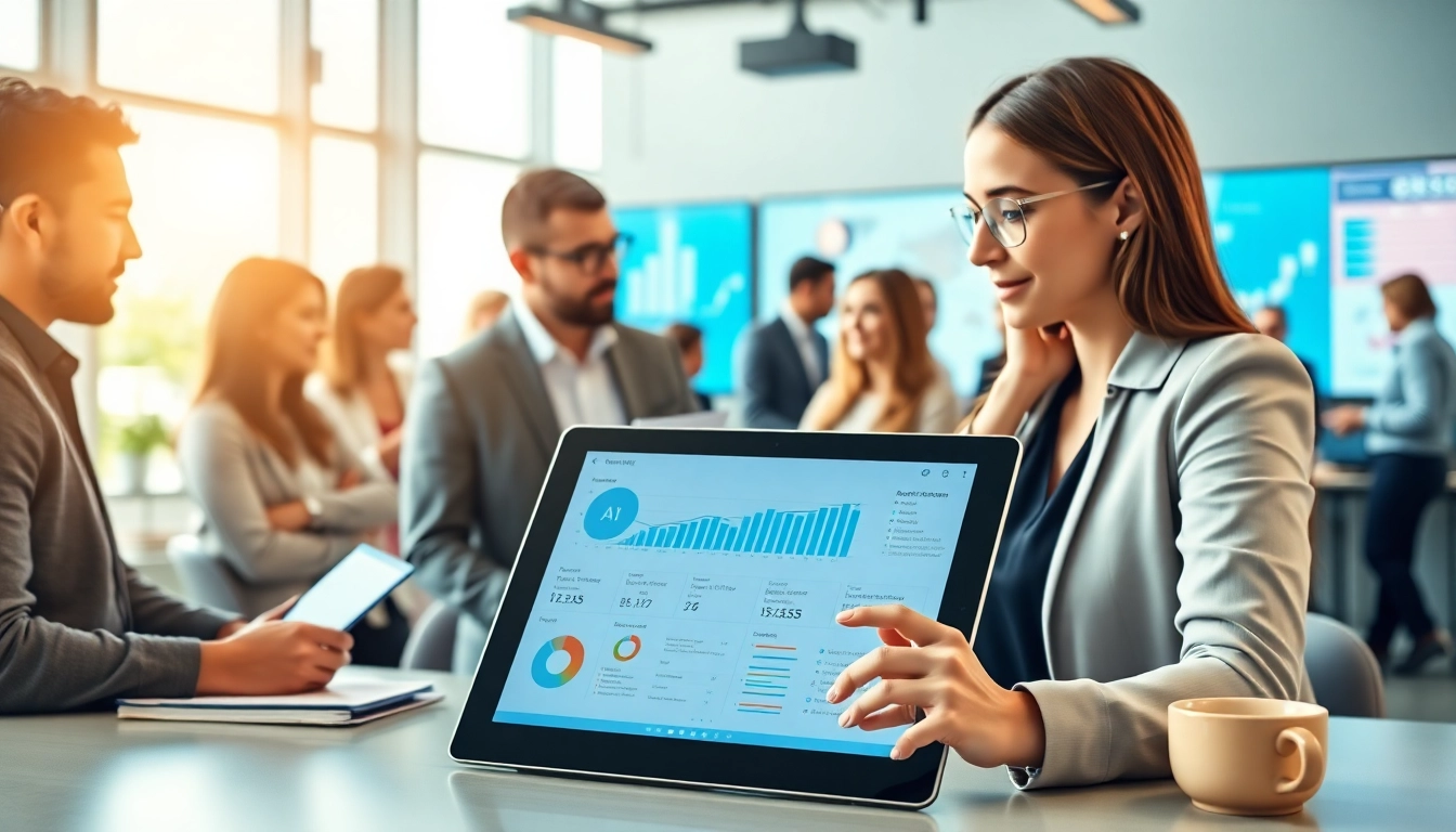 Engaging enterprise assistant in a collaborative office environment enhancing team productivity.