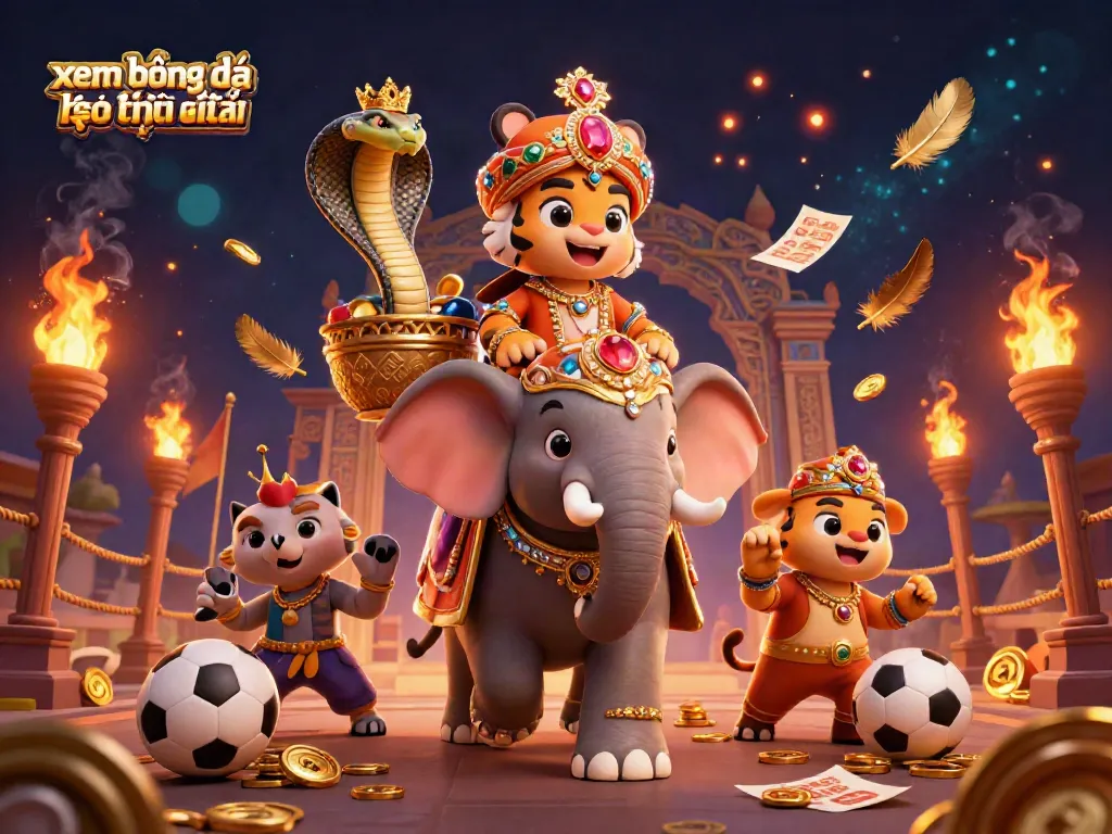 Xem bóng đá trực tuyến kèo nhà cái với hình ảnh sinh động của maharaja và các yếu tố thể thao.