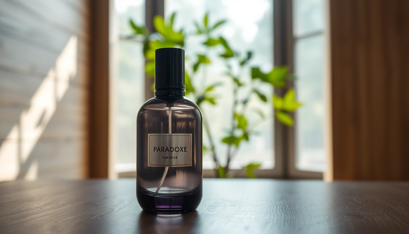 Showcasing the luxurious fragrance Paradoxe with elegant design and natural ambiance.