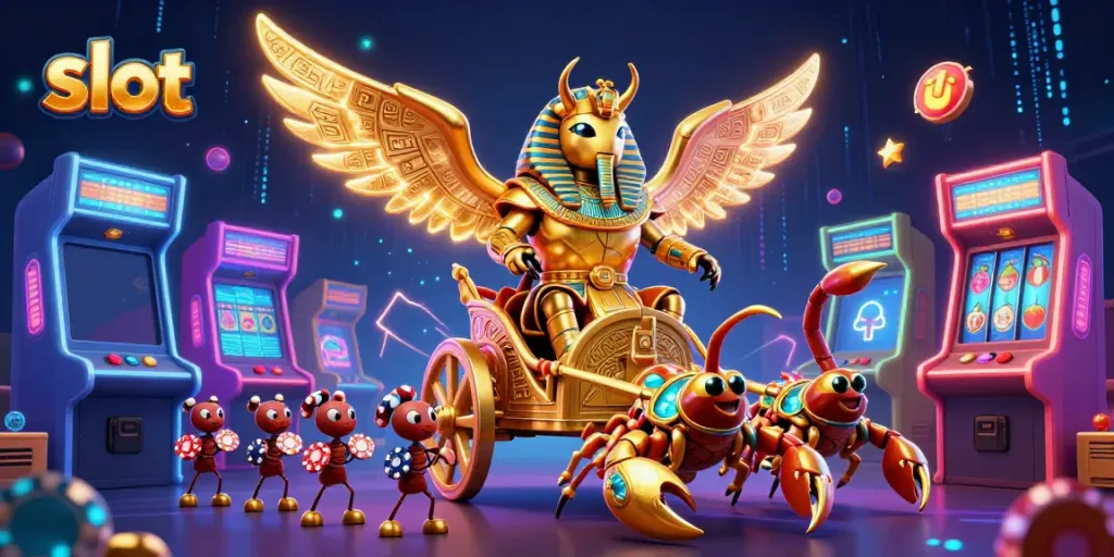 Spin the reels and win big with vibrant slot gaming visuals featuring exciting characters and elements.