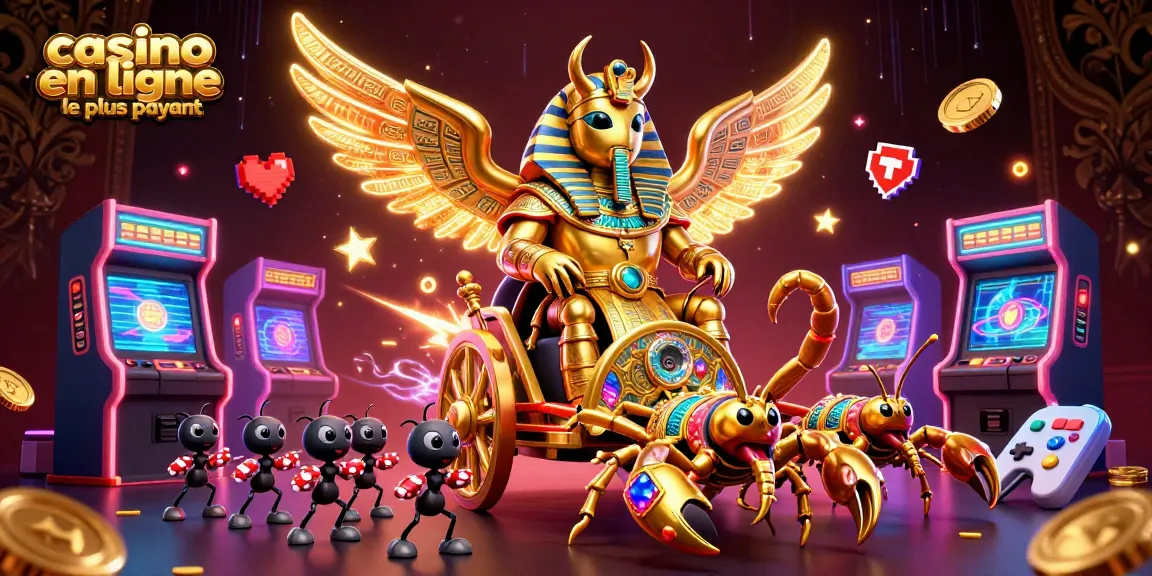 Visualiser les gains au casino en ligne le plus payant avec un scarabée doré et des scorpions.