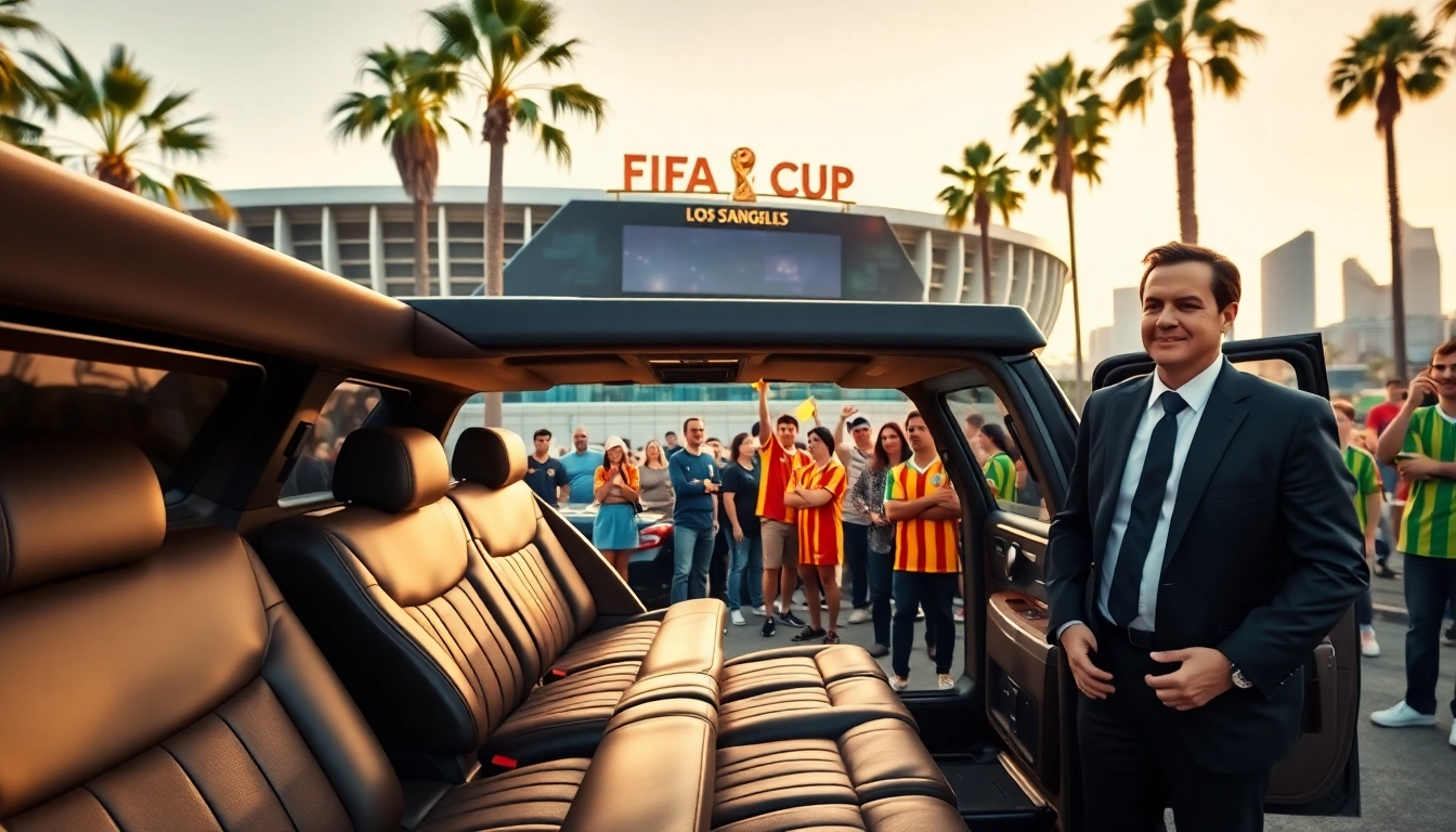World Cup Group Transportation with luxury limousines ready for fans at LA stadiums.