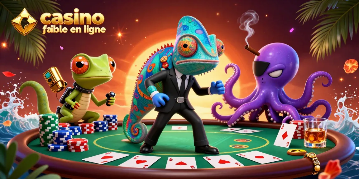 Jouez dans un casino fiable en ligne avec une illustration dynamique de personnages de casino.