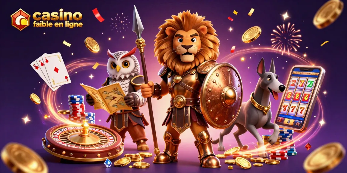 Découvrez l'univers des jeux avec un casino fiable en ligne, mettant en scène un lion spartiates et une chouette.