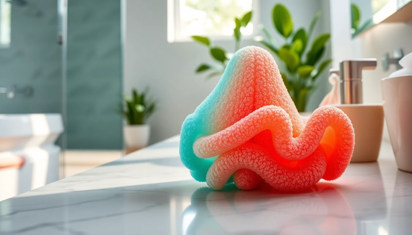 Enhance your bathing experience with the best silicone loofah, showcasing its vibrant colors and smooth texture.