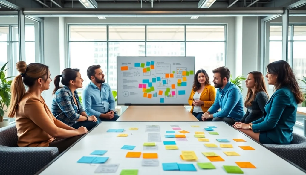 Engaging digital marketing strategy session at https://uu88.how/, showcasing brainstorming with colorful visuals.