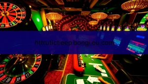 Experience exhilarating casino gaming at https://tructiepbongda.eu.com/ with players enjoying diverse table games and vibrant slot machines.