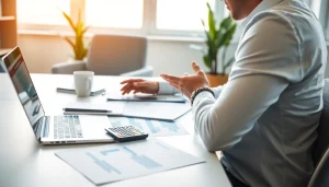 카드 한도 현금화를 고려하는 전문가와 현대적인 사무실 모습