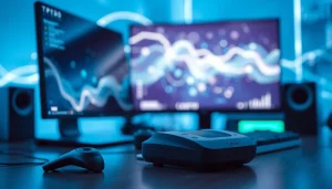 Engage with technology in a modern workspace showcasing sleek devices and innovation.