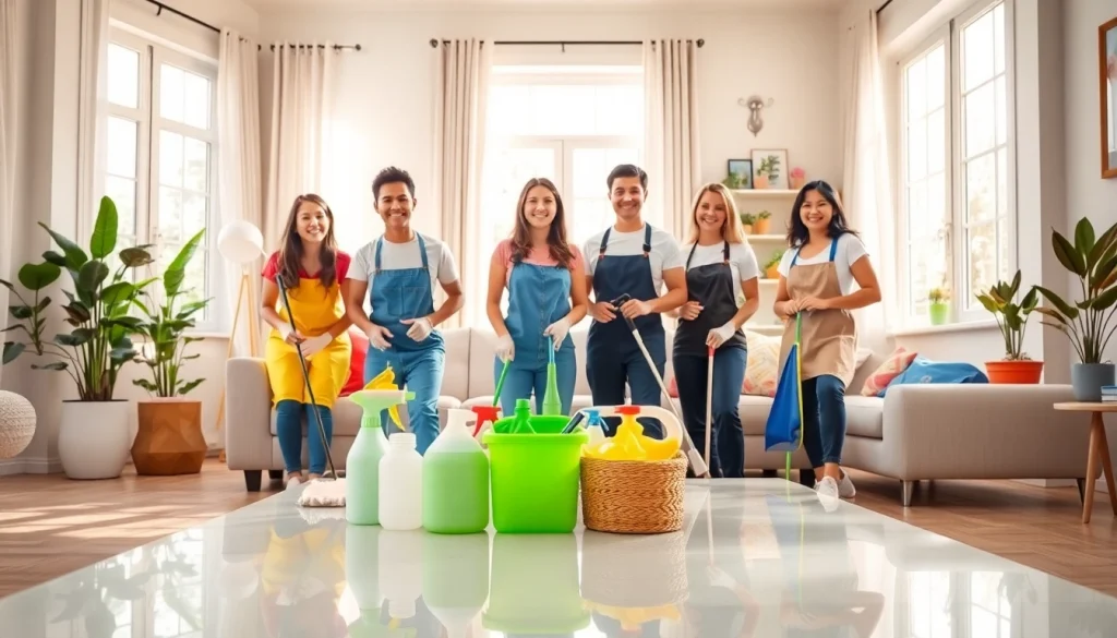 Professional team providing exemplary Cleaning Service in a bright and welcoming living room.