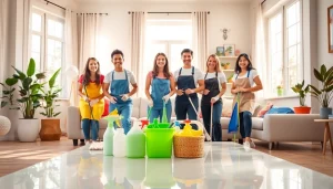 Professional team providing exemplary Cleaning Service in a bright and welcoming living room.