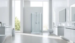 Examine the sirhona design for a modern bathroom featuring elegant shower installations et miroir éclairé.