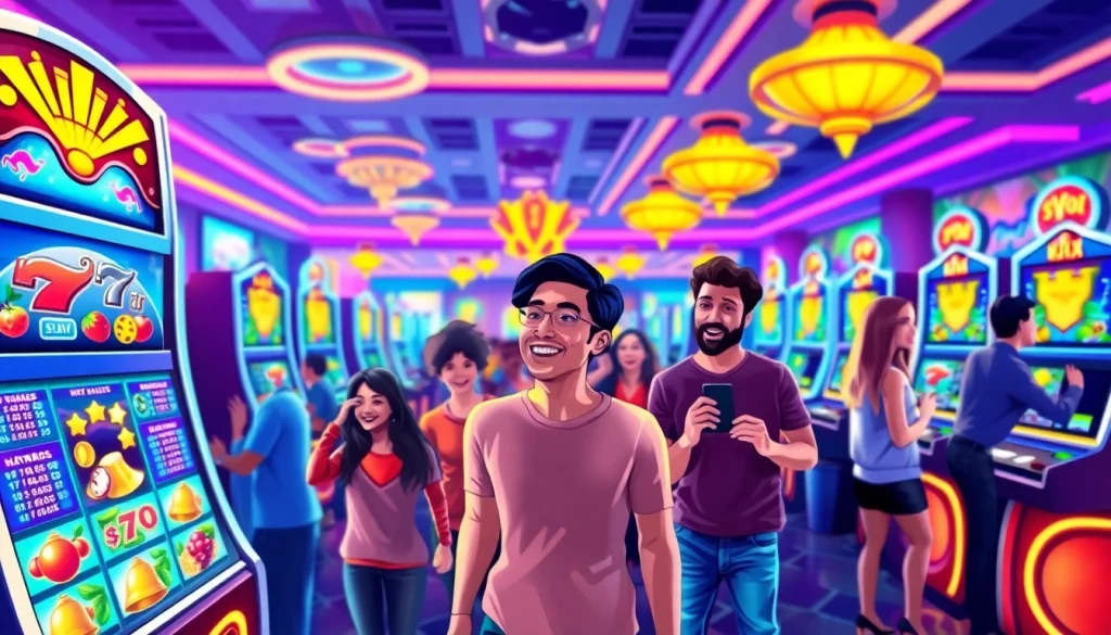 Mainak Unogg slot game dengan suasana kasino yang menyenangkan dan interaksi pemain yang ceria.