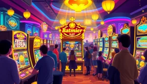 Permainan slot batman138 slot yang menarik dengan pemain yang bersemangat di kasino.