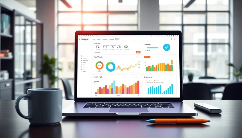 Engaging visual of an Instagram smm panel workspace showcasing digital marketing analytics.