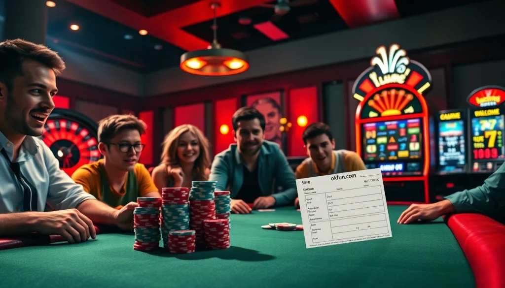 Experience the thrill at 'okfun com' with players enjoying an immersive poker night.