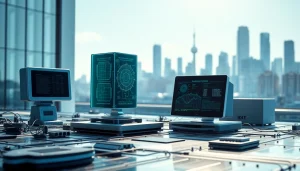 Highlighting the influence of technology with AI and IoT elements at https://mohamedmmblog.tech showcased in a modern digital landscape.