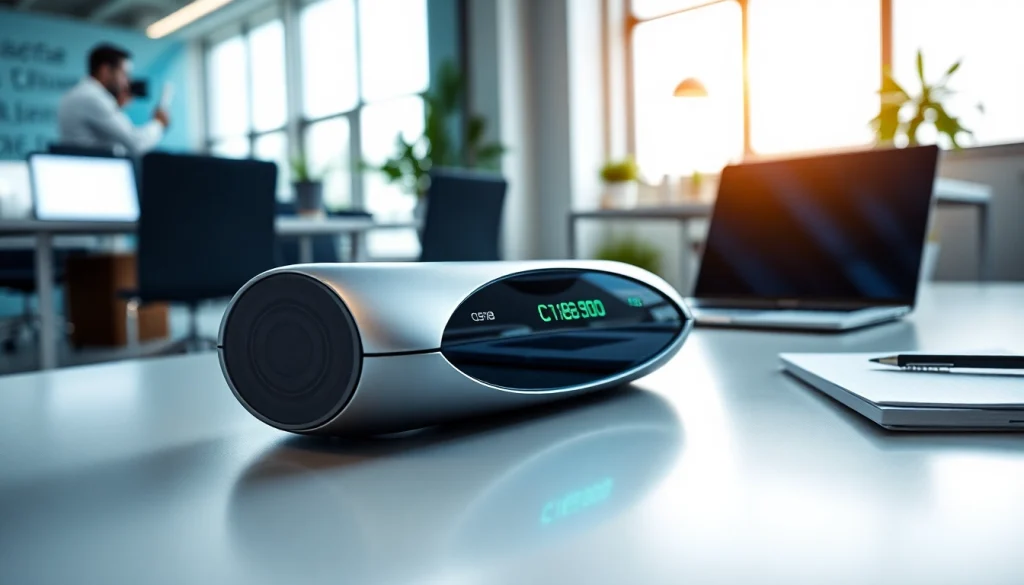 C168 technology device displayed in a modern office, showcasing innovation and sleek design.