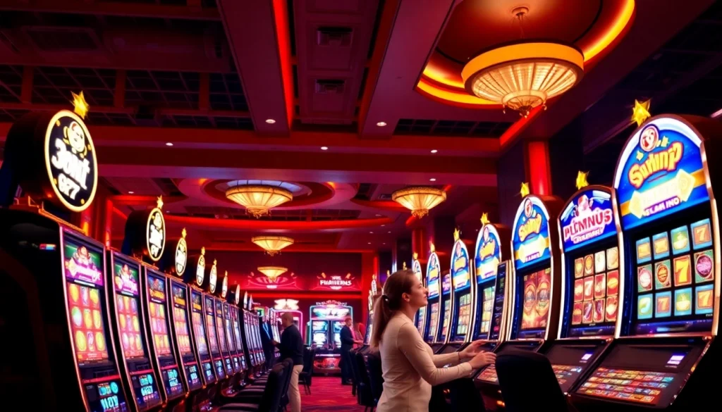 Menang di permainan luxury777 slot dengan banyak mesin slot berkilau dan pemain yang bersemangat.