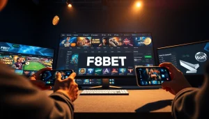 Engaging F8BET online gambling platform showcasing diverse gaming options in a vibrant setting.