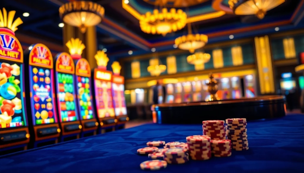 Experience the excitement of Slot Online Terpercaya with vibrant slot machines and casino gaming elements.