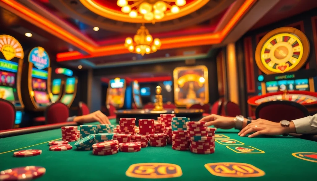 Experience the thrill of casino gaming at nhà cái 888b with vibrant tables and excited players.