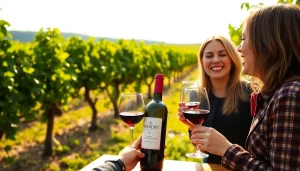 Experience Winery Membership at a vibrant vineyard event with friends enjoying wine.